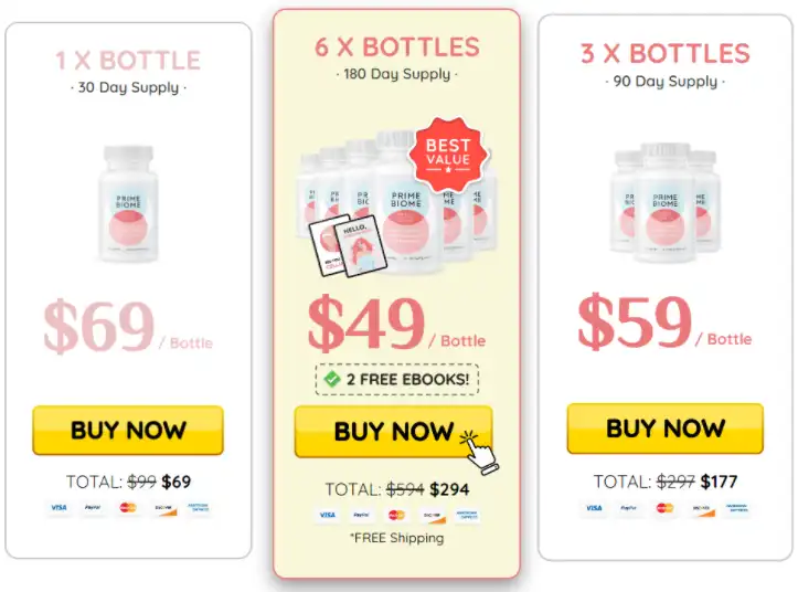 1-3-6-bottle of Prime Biome supplement with 30-60-90 day supply.