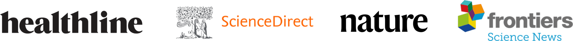 Collection of logos from Healthline, ScienceDirect, Nature, and Frontiers.